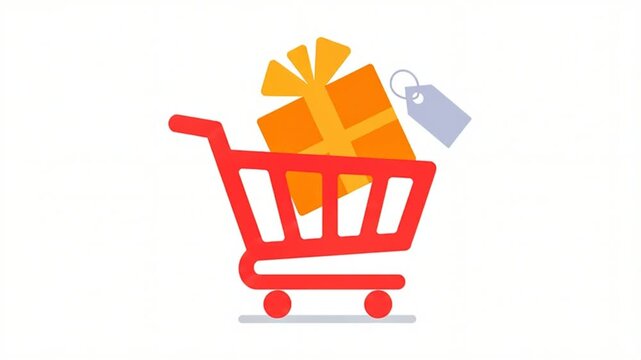 Red Shopping Carts with Gift Boxes Flat Illustration 4K Video