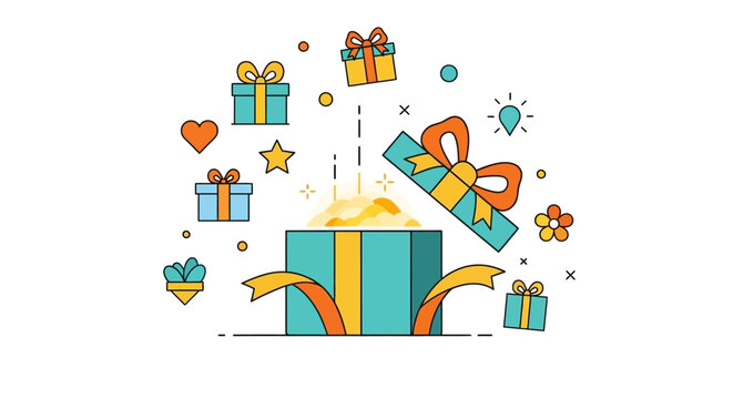 Surprise Gift Box Explosion with Ribbons and Decorations, Festive Celebration Concept