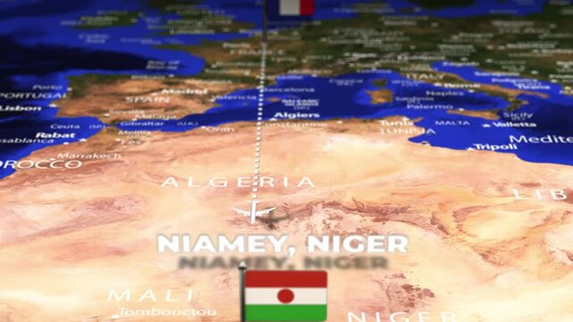 Flight From Paris FRANCE to Niamey NIGER with flag pins