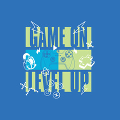 Game on Level Up Sloagna with colourful gamd pad vector illustration poster design © Saranya