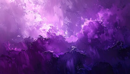 A vibrant abstract painting showcases swirling shades of purple and violet, creating a dynamic and textured visual experience.