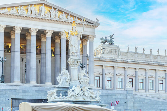 Austrian Parliament Building and Pallas Athena Fountain in Vienna
