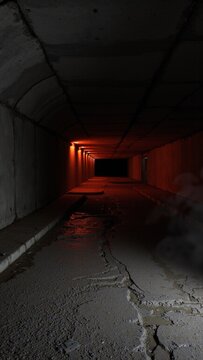 An underpass tunnel at night with red lights casting an eerie glow, evoking a sense of mystery and isolation.