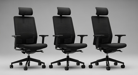 Obraz premium Three modern black office chairs lined up