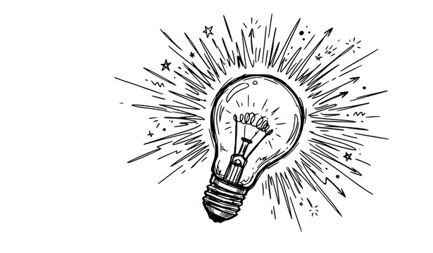 Exploding Light Bulb Icon with Sparkles and Stars, Representing Ideas, Creativity, and Innovation in Vector Style