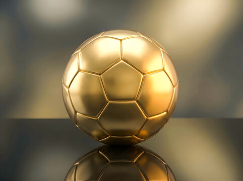 Golden soccer ball on a reflective surface grunge soccer ball, gold soccer ball
