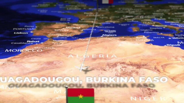 Flight From Paris FRANCE to Ouagadougou BURKINA FASO with flag pins