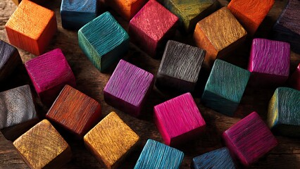 Fototapeta premium vibrant multicolor wooden cubes texture background