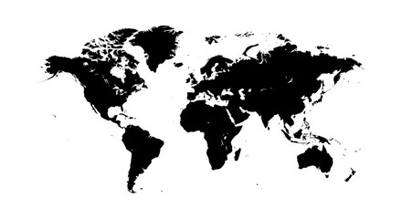 Naklejka premium Black World Map Silhouette Isolated on White Background