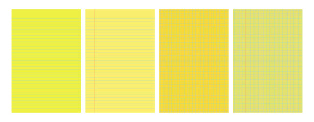 Set of yellow legal pad pages with lined or grid designs © dniprodd