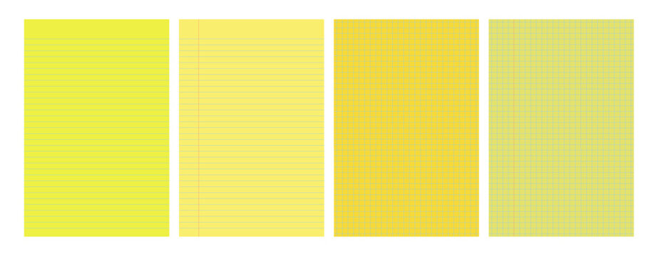 Set of yellow legal pad pages with lined or grid designs