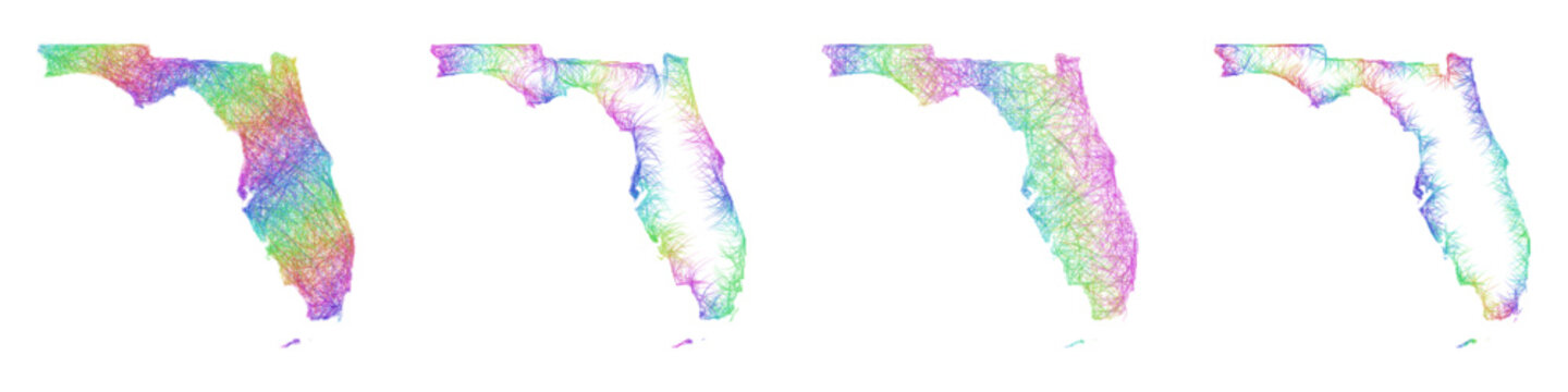 Colorful sketch Florida map design set