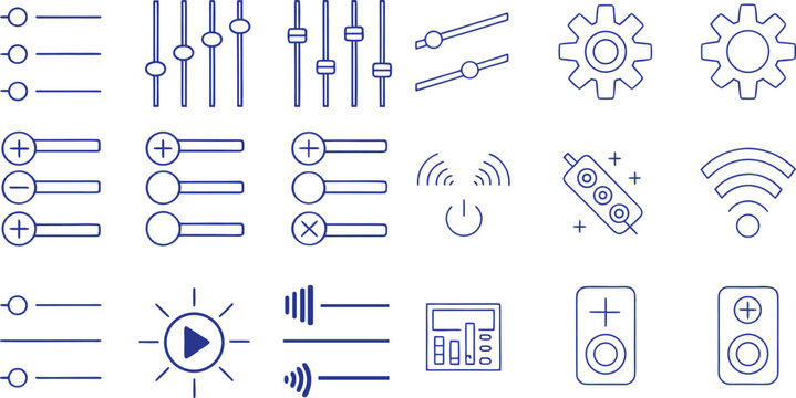 Audio Control Icon Set &ndash; Volume Sliders, Equalizer, Sound Waves, Media Player and UI Vector Pack, Media Audio Icon Pack &ndash; Volume Control, Equalizer, Sound Waves and Music Player UI Vector Set