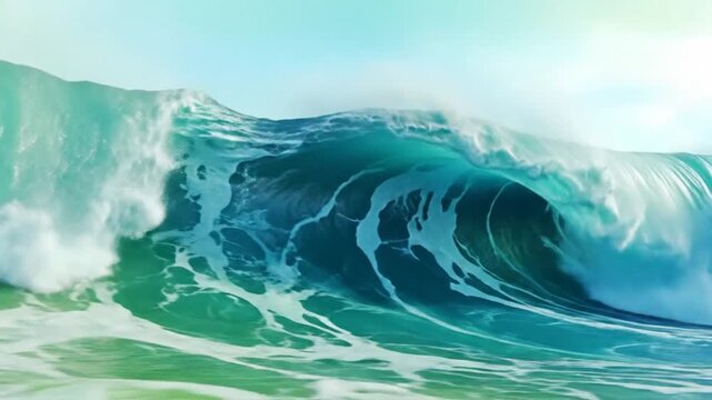 Abstract flowing waves of blue and green colors create a beautiful background