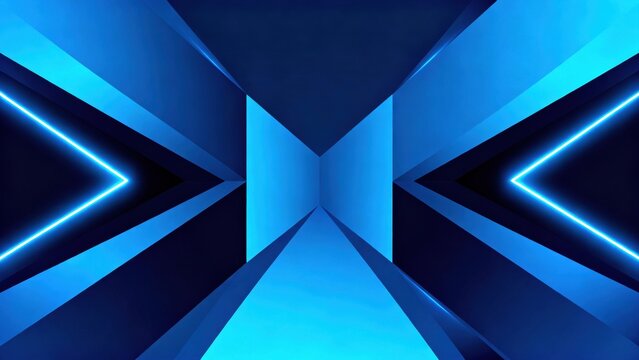Blue geometric neon light pattern