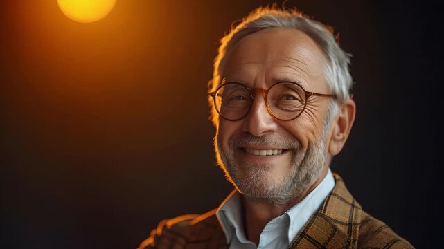 This peaceful video showcases an older man reflecting on life. The warm light creates a cozy atmosphere, ideal for inspiring content. Perfect for drive and motivation. AI