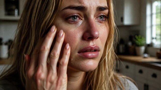 A young female victim of domestic violence.

