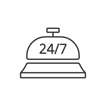 24 hour concierge service linear icon. Person takes charge of arrangements and solves any issues. Thin line customizable illustration. Contour symbol. Vector isolated outline drawing. Editable stroke