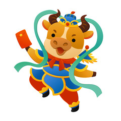 Obraz premium Cow holds red envelopes as the Chinese God of Door