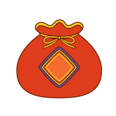 A cartoon red bag with traditional Chinese red couplet © JoyImage