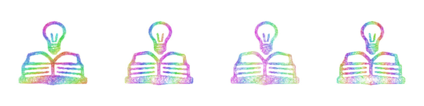 Multicolored sketch knowledge base icon design set