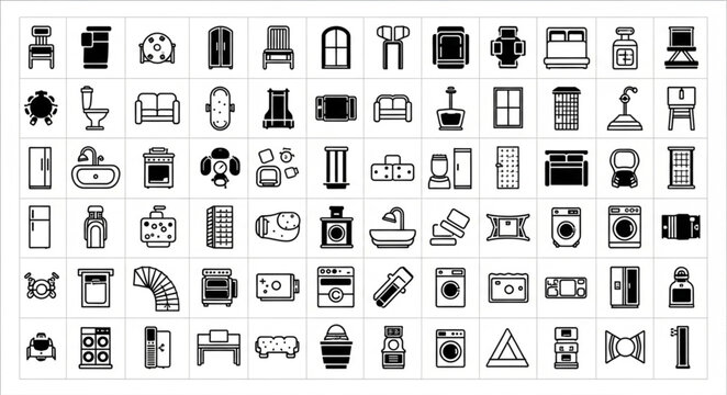 Collection of various furniture and household item icons.