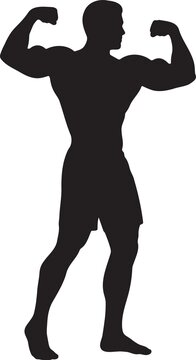 Bodybuilder silhouette posing with double biceps flex on transparent background for fitness center marketing and gym motivation projects showing strong muscular male physique and athletic power.