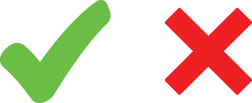 Green check mark and red cross icon set for evaluation and correct or wrong choice Vector