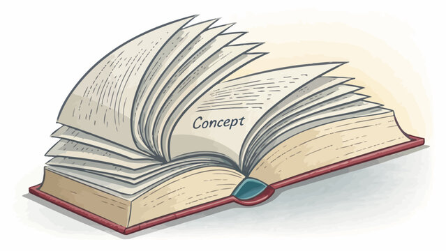 An open book with the word concept on a page turning