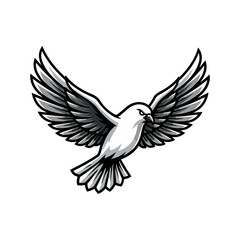 Fototapeta premium Esport style of a flying dove with spread wings, monochrome