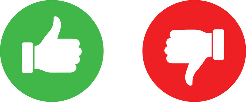 Green thumbs up and red thumbs down icon set representing like and dislike Vector