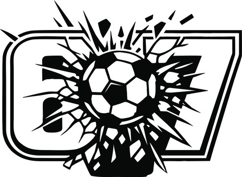 6 7 Soccer Ball Breaking Through Number 67 &ndash; Six Seven Dynamic Football Impact Design with Shattered Effect for Sports Jersey, 67 Team Graphic and T-Shirt Print