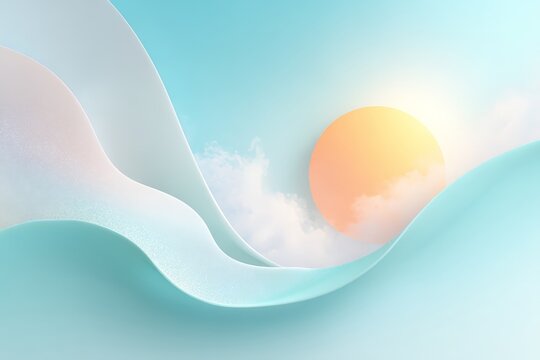 Elegant seasonal background with flowing teal waves and glowing sun for summer solstice banner and wallpaper design