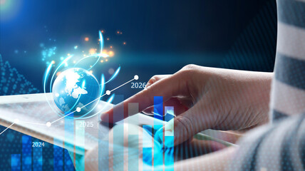 Businesswoman calculating financial data for long term investment growth goals. financial analysis concept, strategy planning and growth opportunities © fgnopporn