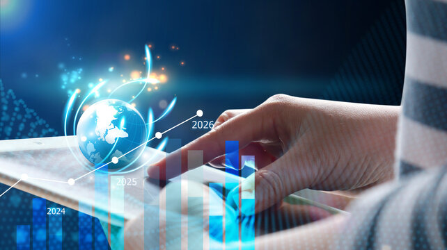 Businesswoman calculating financial data for long term investment growth goals. financial analysis concept, strategy planning and growth opportunities