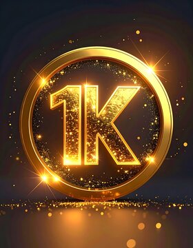 A shiny gold 1K logo on a dark background with sparkles