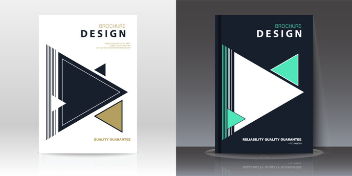 Abstract folder layout. Business brochure cover design green-black, A4 format, information frame text. Title page. Creative flyer advertising font. City view banner Green triangle. Vector illustration
