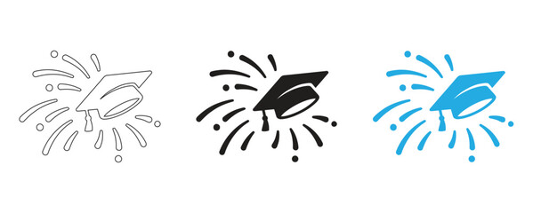 Fototapeta premium Academic Cap celebration Symbol Set. School Graduation and Student Achievement Vector