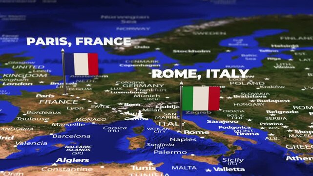 Flight From Paris FRANCE to Rome ITALY with flag pins