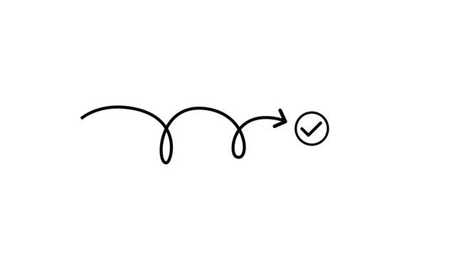 Curved path animation leading to checkmark representing success journey progress workflow completion minimal line icon modern ui concept design