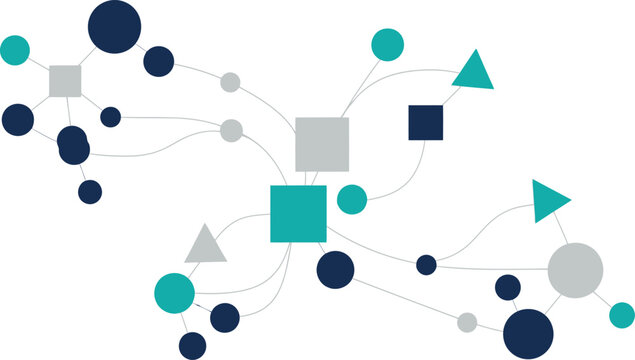 Vector abstract technology background featuring circles and interconnected social network icons to represent a business communication structure or scientific molecular concept for global internet comm
