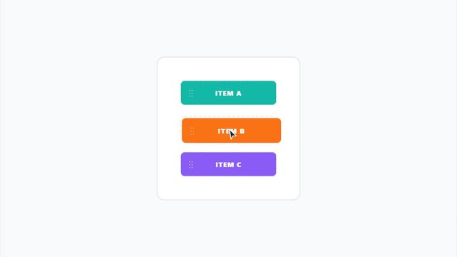 Animation of dragging and dropping list items to reorder buttons in a modern user interface