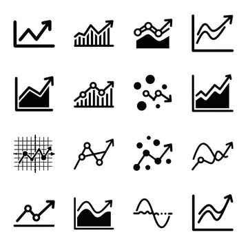 Set of black financial growth charts and graphs icons