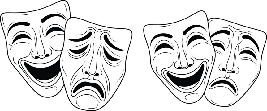 Classic comedy and tragedy theater masks illustration for performing arts drama festival and entertainment design projects