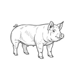 Fototapeta premium Line art drawing of a pig on a white background
