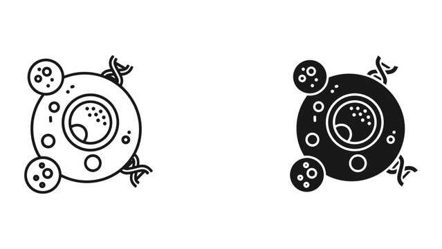 Black and white illustration of a cell with various organelles and membranes on white background