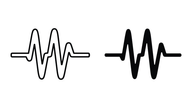 Two black line styles of an electrocardiogram or ecg heartbeat waveform on white background