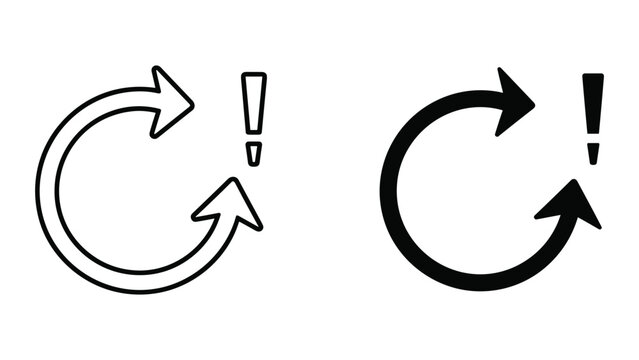 Black and white icons of circular arrows with exclamation marks on a white background