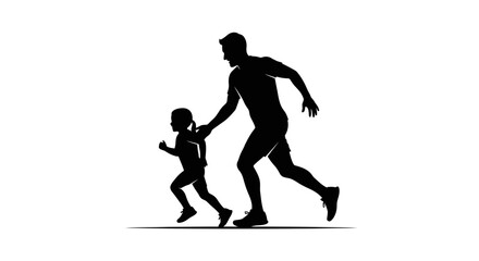 Obraz premium Running together silhouette father and child athletic concept exercise training isolated white background