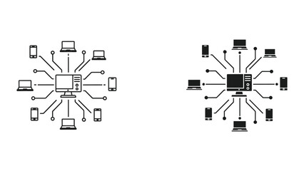 Vector illustration of computer network with connected devices and servers on white background for technology concepts © SHAHRIYAR RASEL